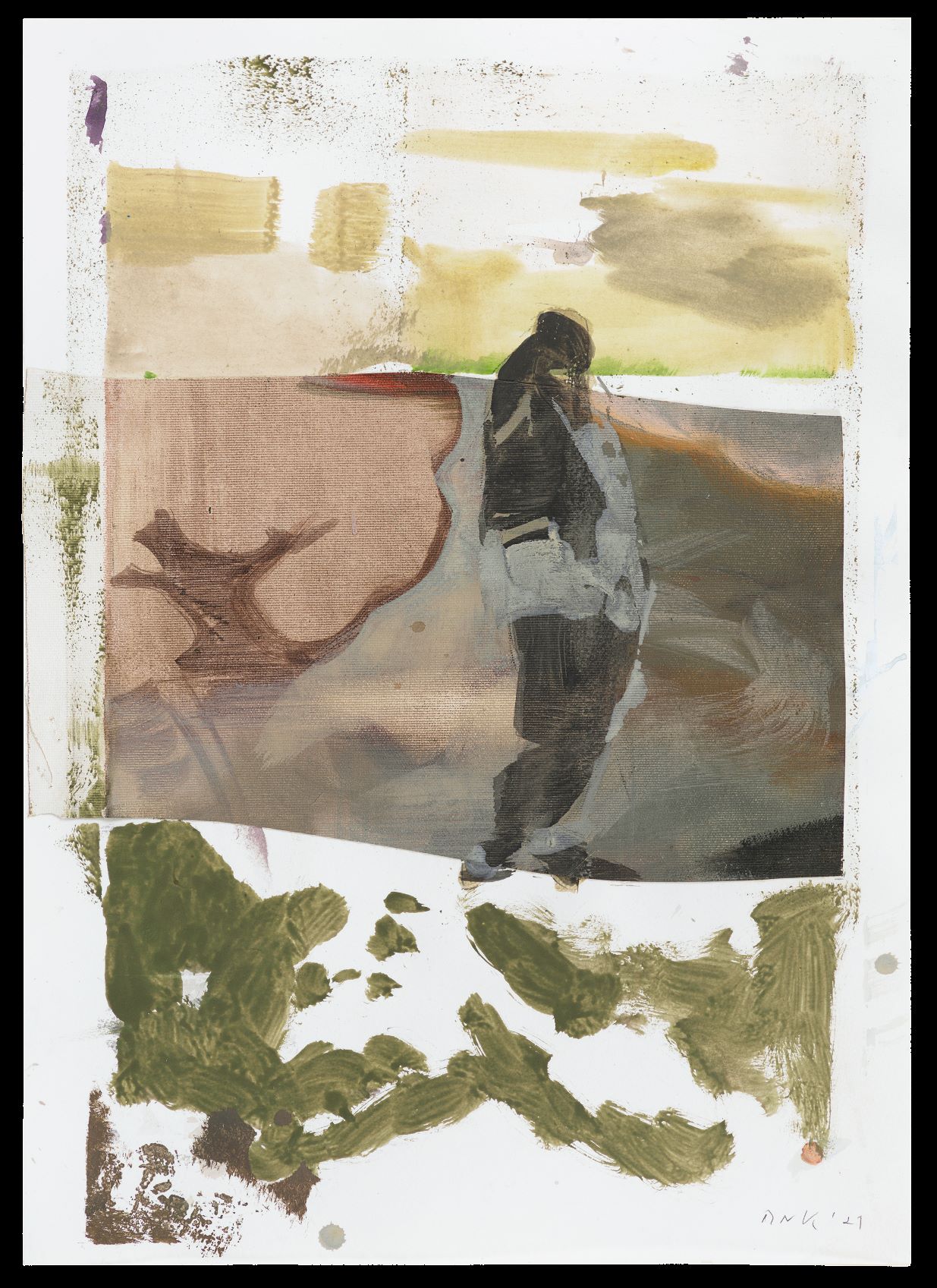 Maki Na Kamura, Ohne Titel, 2021, gouache, oil, egg tempera, collage on paper, glue, 59 x 42 cm