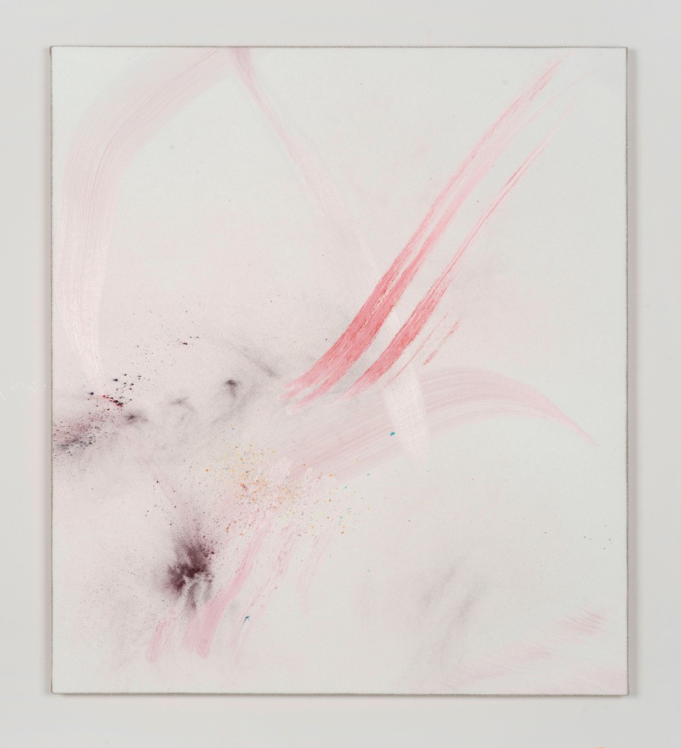 Thilo Heinzmann, O.T., 2020, oil, pigment, glass on canvas, 93 x 83 x 8,5 cm, behind acrylic glass cover