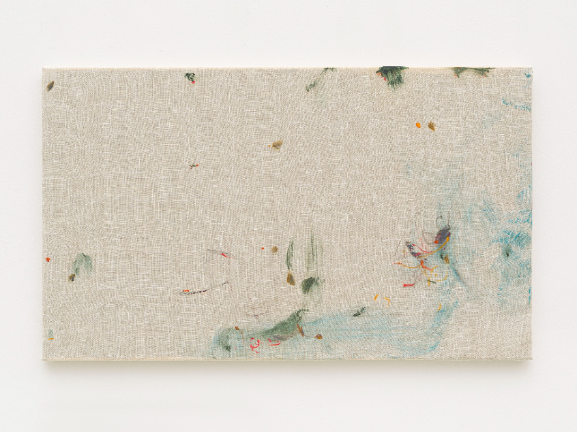 Hinako Miyabayashi, The Time Behind the Mugwort, 2023, oil on canvas/jute and light cloth, 60 x 100 cm